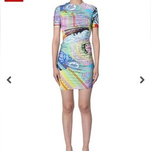VERSACE TECHNICOLOR BAROQUE PRINT SHORT DRESS. Multi color. Size 48. USA 12